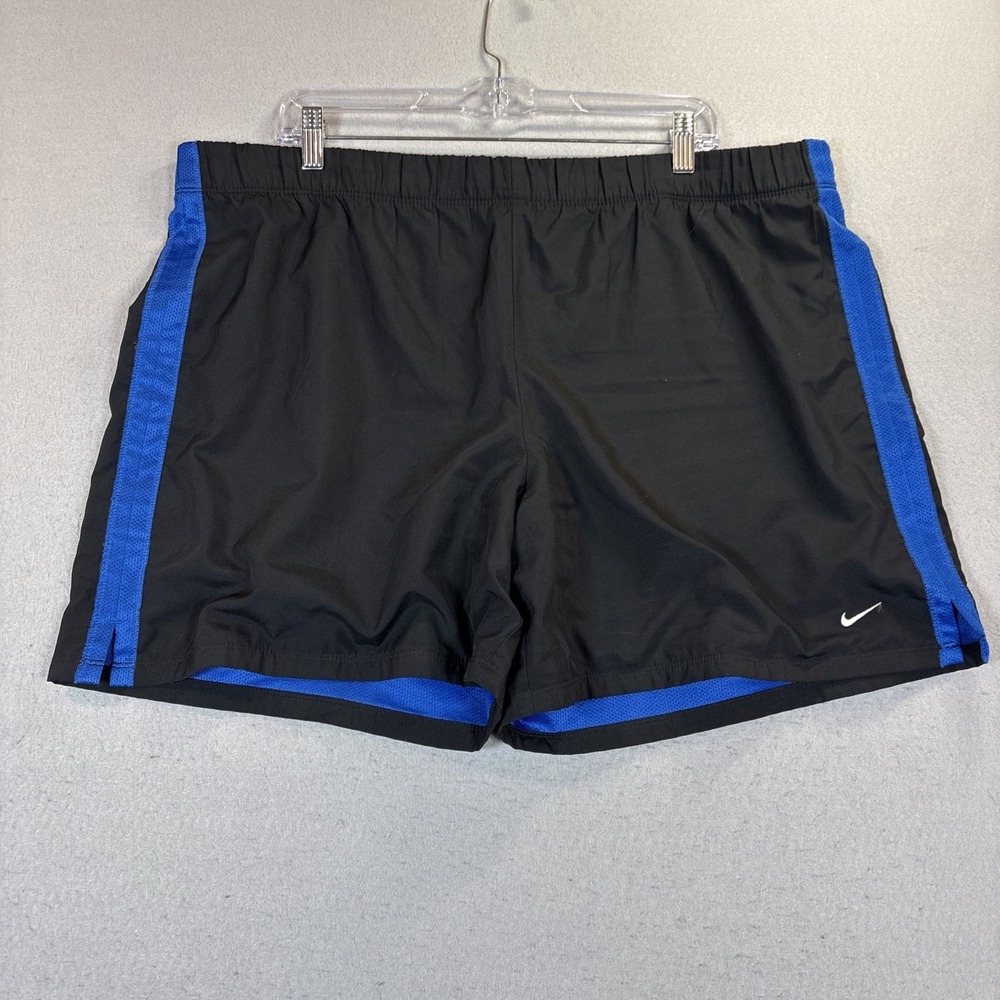 Nike Running Lined Gym Shorts Dri Fit Performance Women XLarge Black/Blue Logo‎